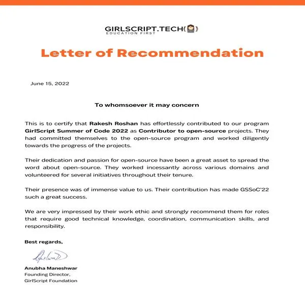 GSSOC Letter of Recommendation